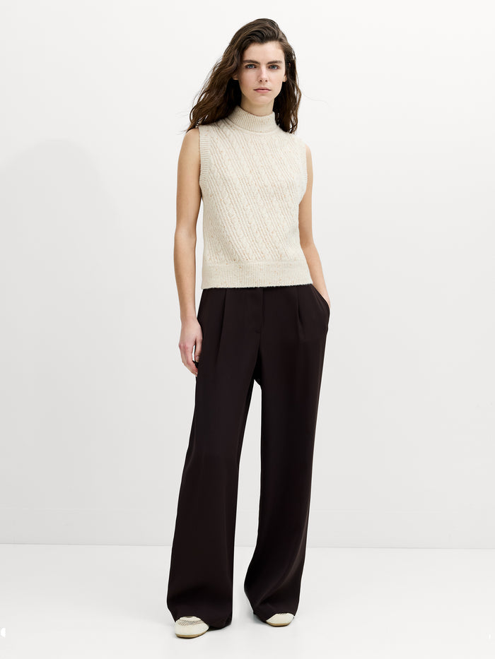 Charlene Ecru Cable Knit Mock Neck Vest
