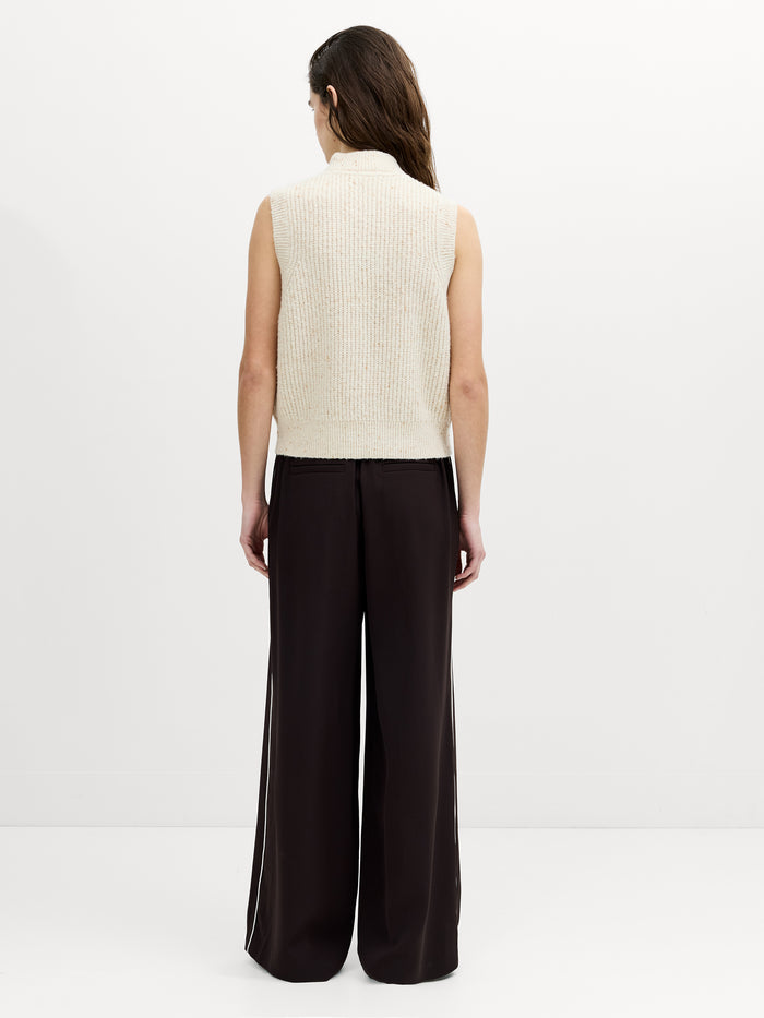 Charlene Ecru Cable Knit Mock Neck Vest