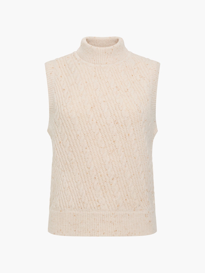 Charlene Ecru Cable Knit Mock Neck Vest