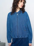 Cherrie Pinstripe Denim Zip Up Bomber Jacket