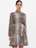 Chiffon Snake Print Belted Mini Shirt Dress