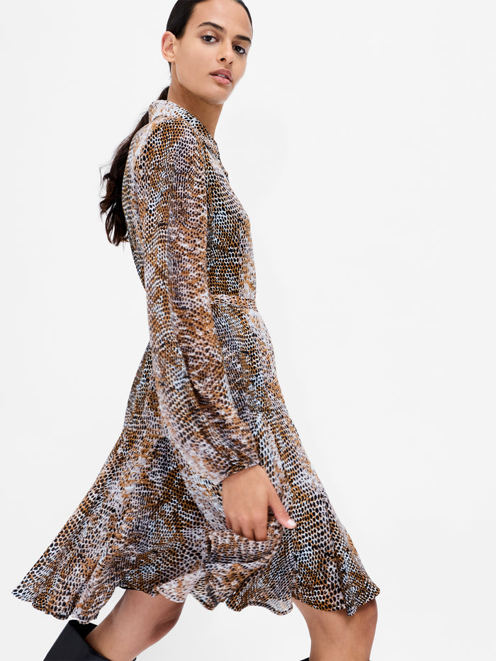 Chiffon Snake Print Belted Mini Shirt Dress