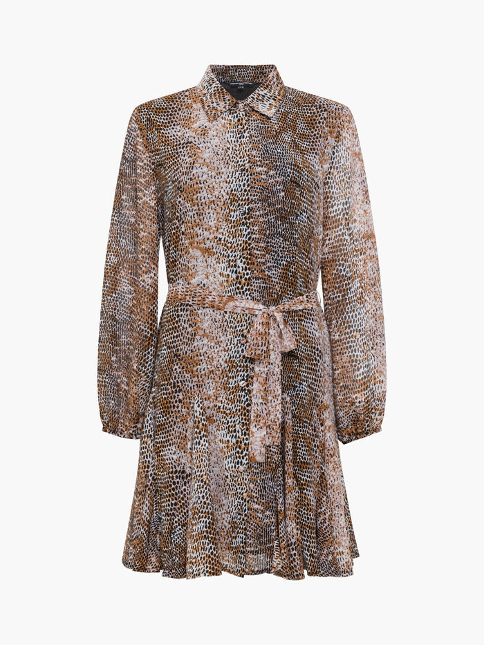 Chiffon Snake Print Belted Mini Shirt Dress