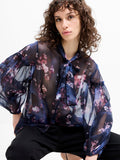 Clara Sheer Bow Tie Floral Print Long Sleeve Shirt