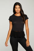 Cloud Jersey Mesh Peplum Cap Sleeve Tee WOMENS - chaserbrand