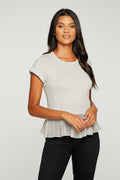 Cloud Jersey Mesh Peplum Cap Sleeve Tee WOMENS - chaserbrand