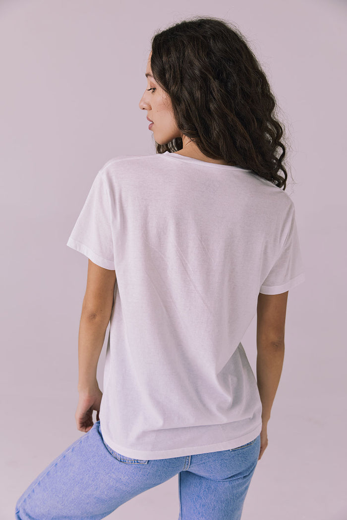 ack view of the Chaser Cocktails & Coconuts Tee highlighting the lightweight jersey fabric and casual shape