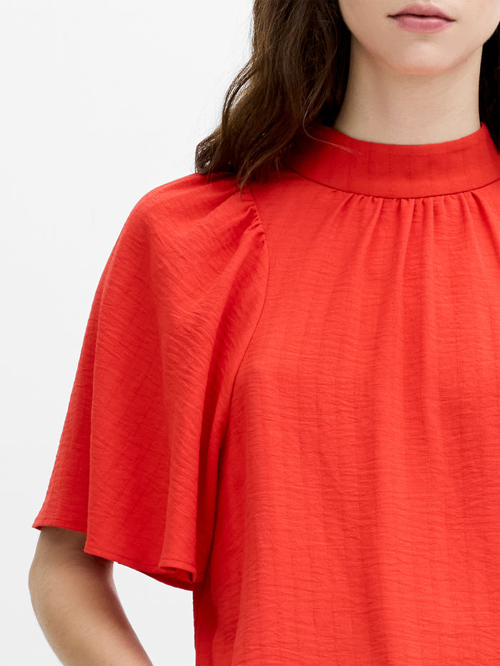 Codie Red Textured High Neck Top