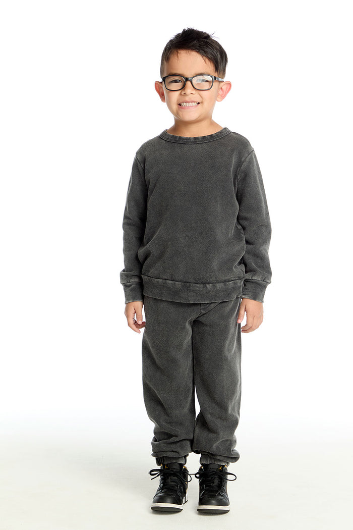 Comfy Long Sleeve Black Acidwash Pullover Boys chaserbrand