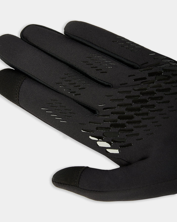 Black glove with textured palm on a white background