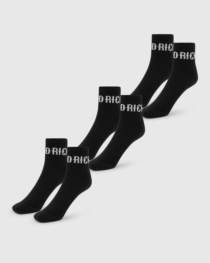 Set of black socks with 'Hoodrich' branding on a light gray background
