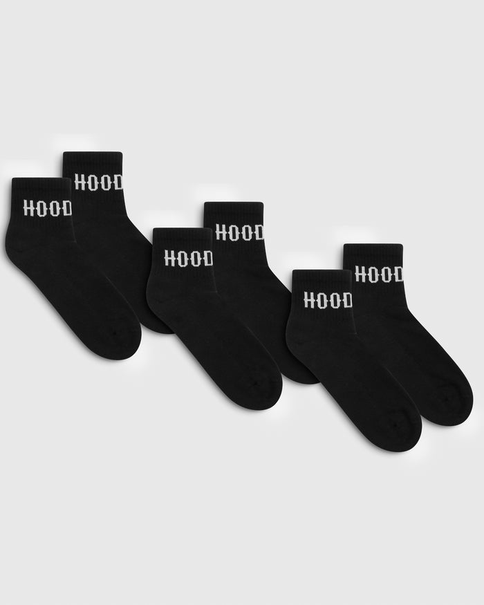 Core 3 Pack Quarter Socks - Black/White