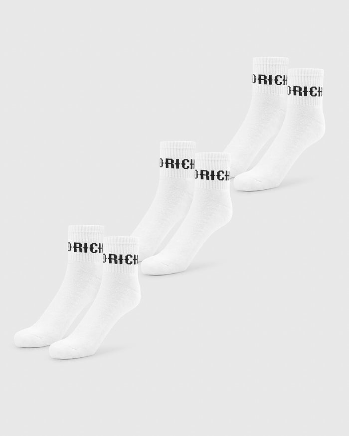 Three pairs of white quarter socks with black OG logo branding on the ankle area, displayed against a white background.