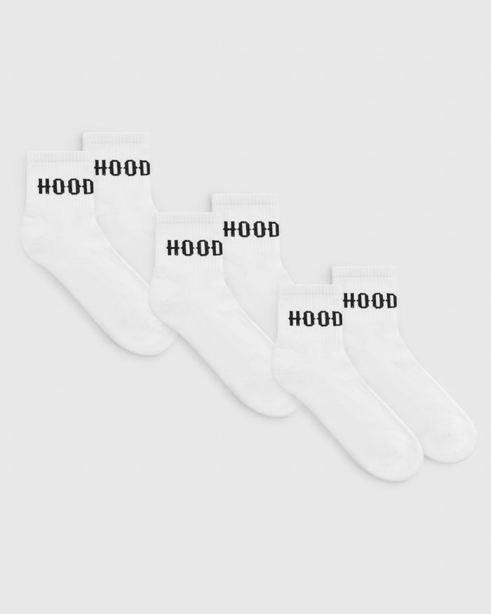 Core 3 Pack Quarter Socks - White/Black