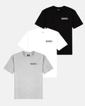 Three t-shirts in black, white, and gray with 'Hoodrich' branding on a white background.