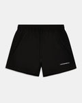 Black athletic shorts with a drawstring waist and a small white HOODRICH logo on the lower right leg, shown against a light gray background.
