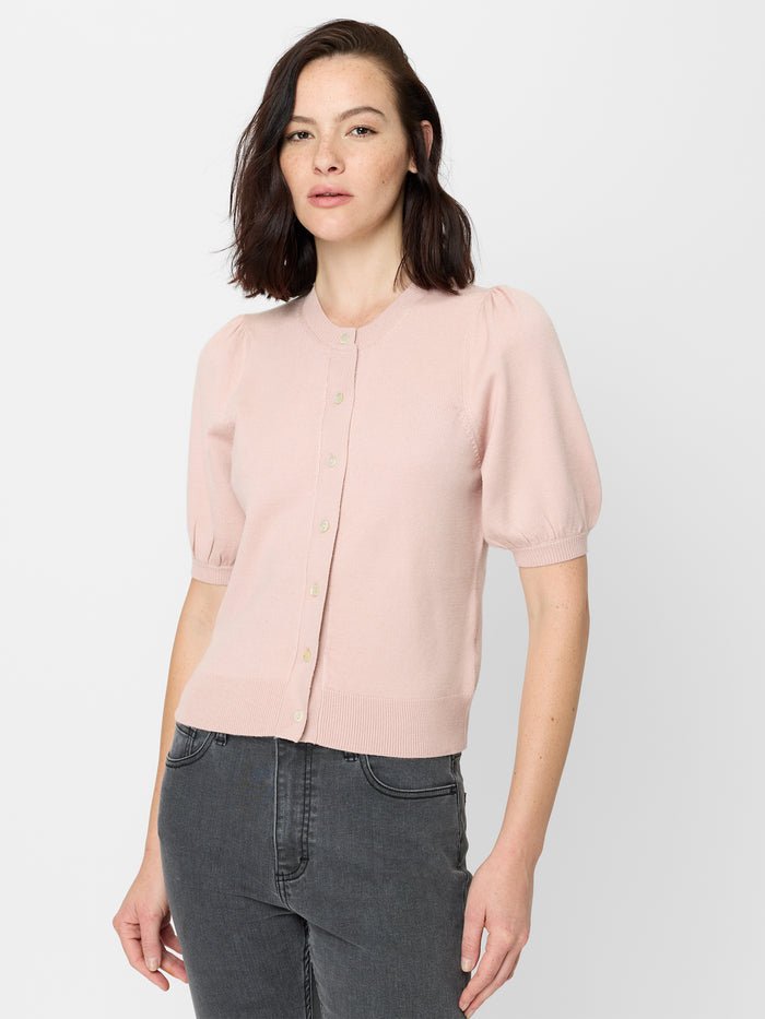 Cosy Pink Puff Sleeve Knit Cardigan