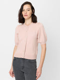 Cosy Pink Puff Sleeve Knit Cardigan