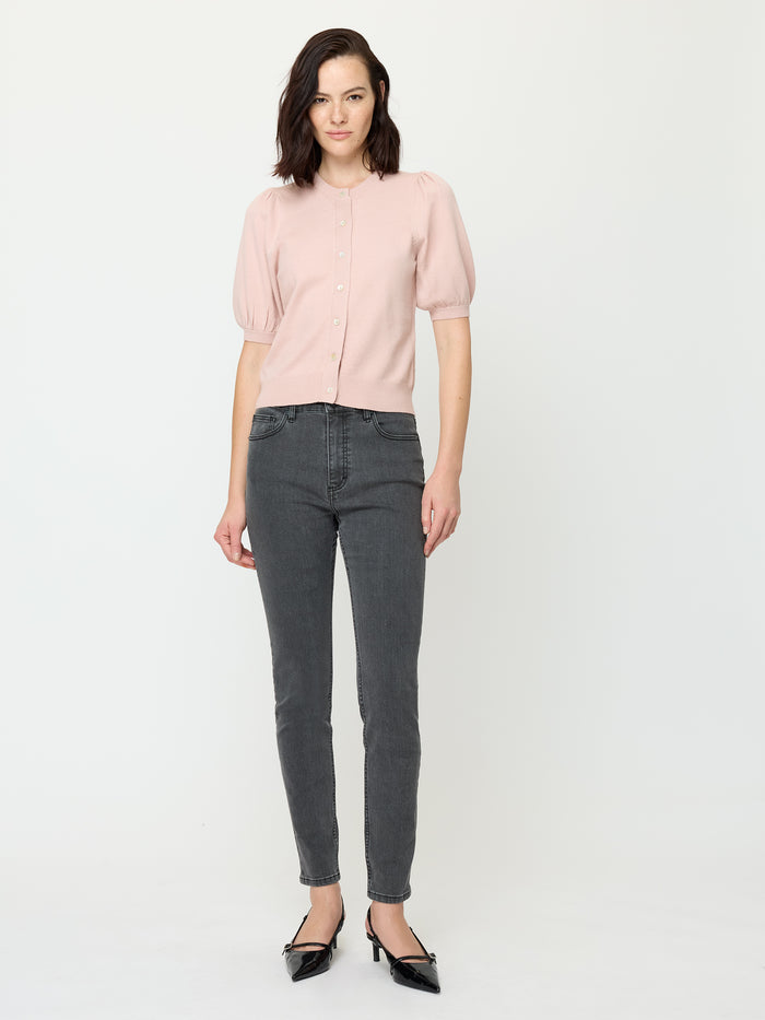 Cosy Pink Puff Sleeve Knit Cardigan