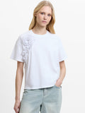 Cotton Crepe Ruffle Floral White T-Shirt