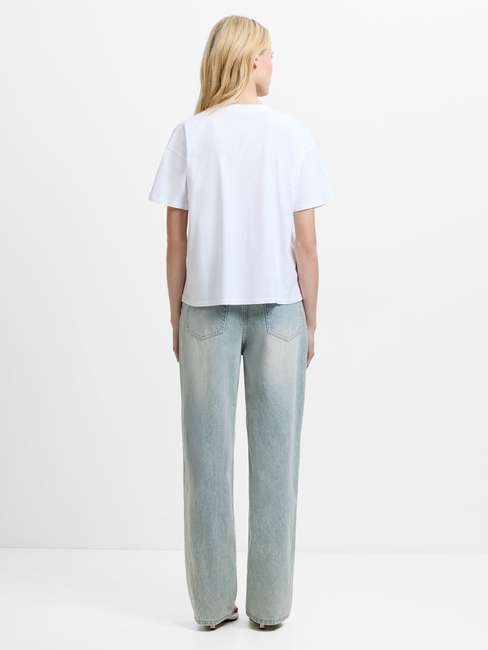 Cotton Crepe Ruffle Floral White T-Shirt