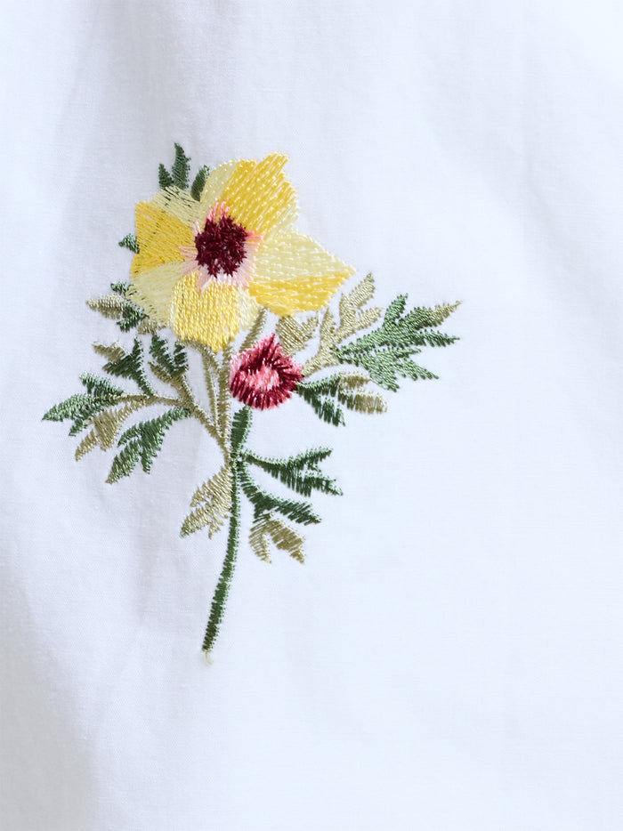 Cotton Floral Embroidered White Shorts
