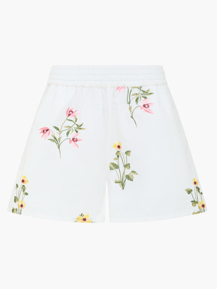 Cotton Floral Embroidered White Shorts