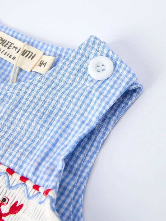 Crab Embroidered Baby Boy Smocked Romper