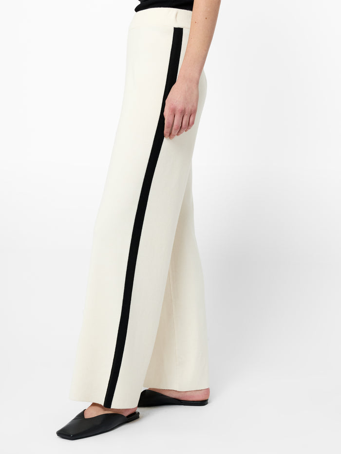 Cream Contrast Stripe Knit Wide Leg Trousers
