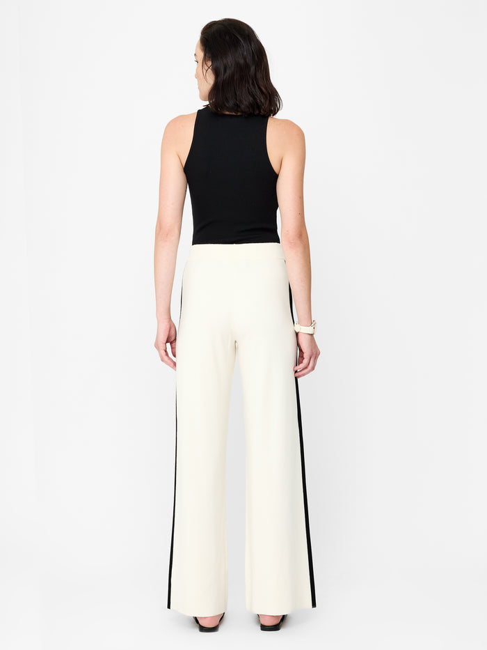 Cream Contrast Stripe Knit Wide Leg Trousers