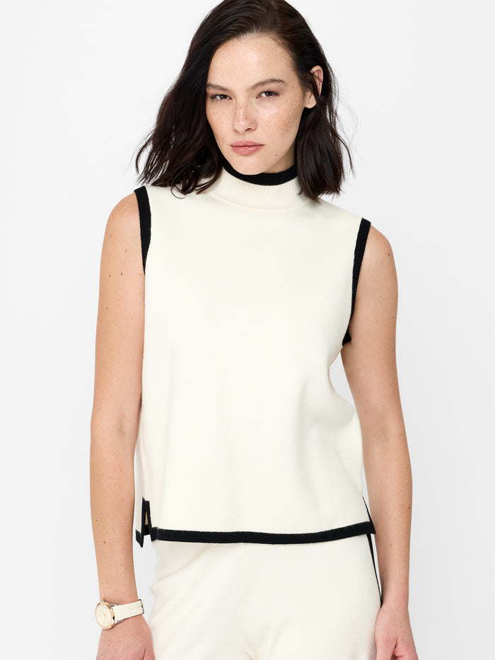 Cream Contrast Trim Sleeveless Knit Top