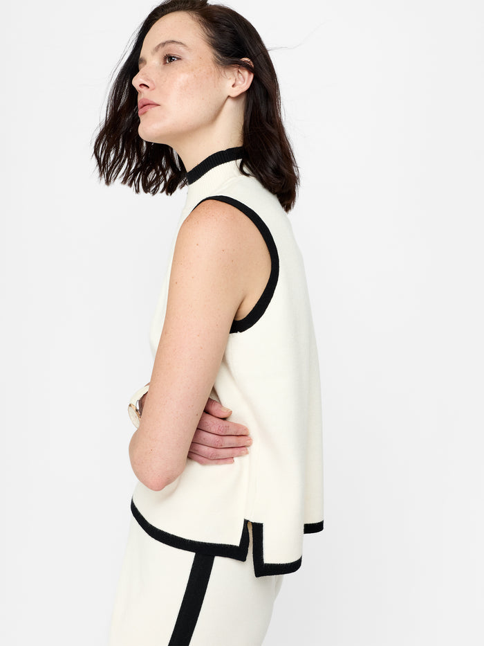 Cream Contrast Trim Sleeveless Knit Top