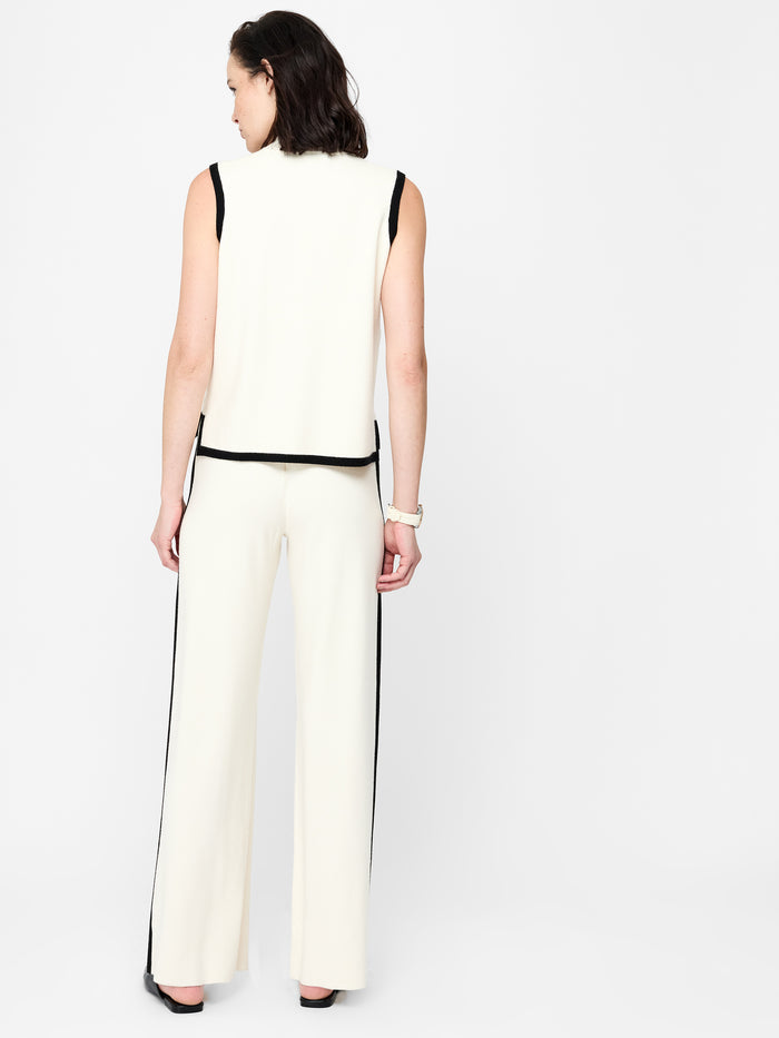Cream Contrast Trim Sleeveless Knit Top