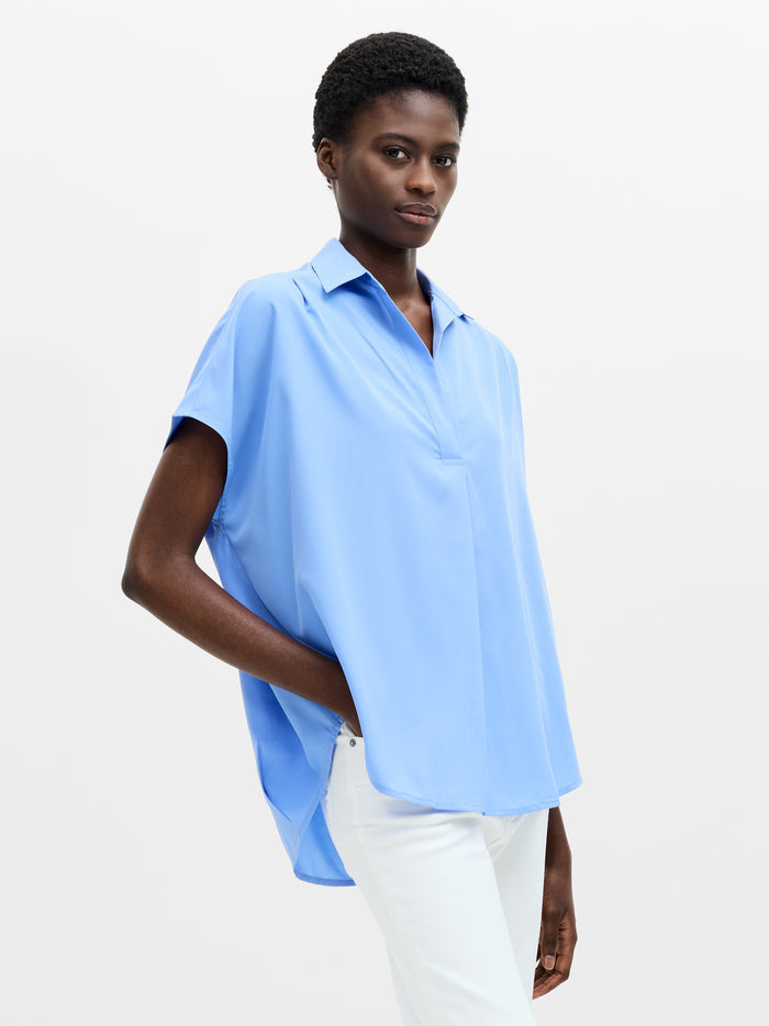 Crepe Light Cap Sleeve Popover Shirt