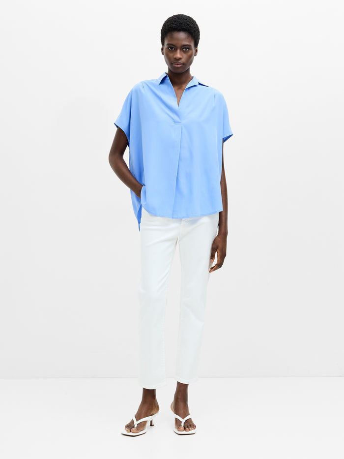 Crepe Light Cap Sleeve Popover Shirt