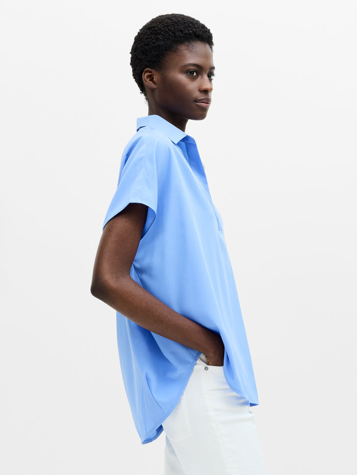 Crepe Light Cap Sleeve Popover Shirt