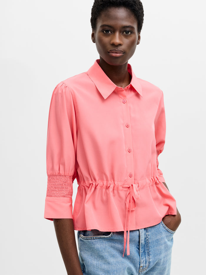 Crepe Light Collared Tie Waist Top