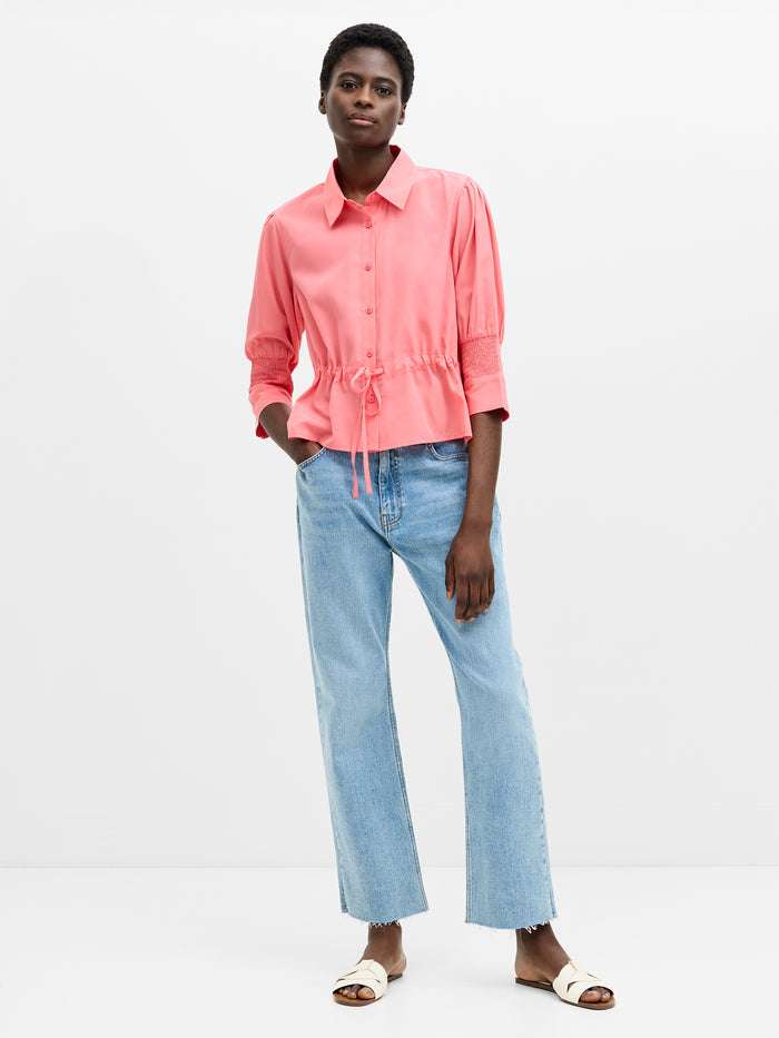 Crepe Light Collared Tie Waist Top