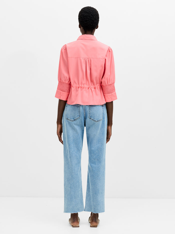 Crepe Light Collared Tie Waist Top