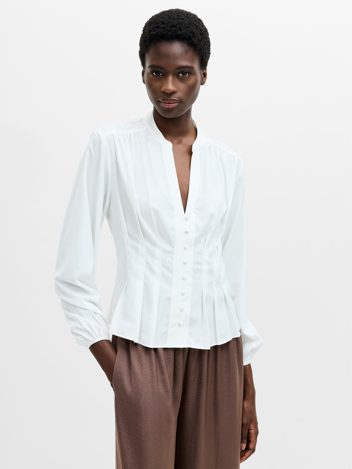 Crepe Pleat Button-Down Top