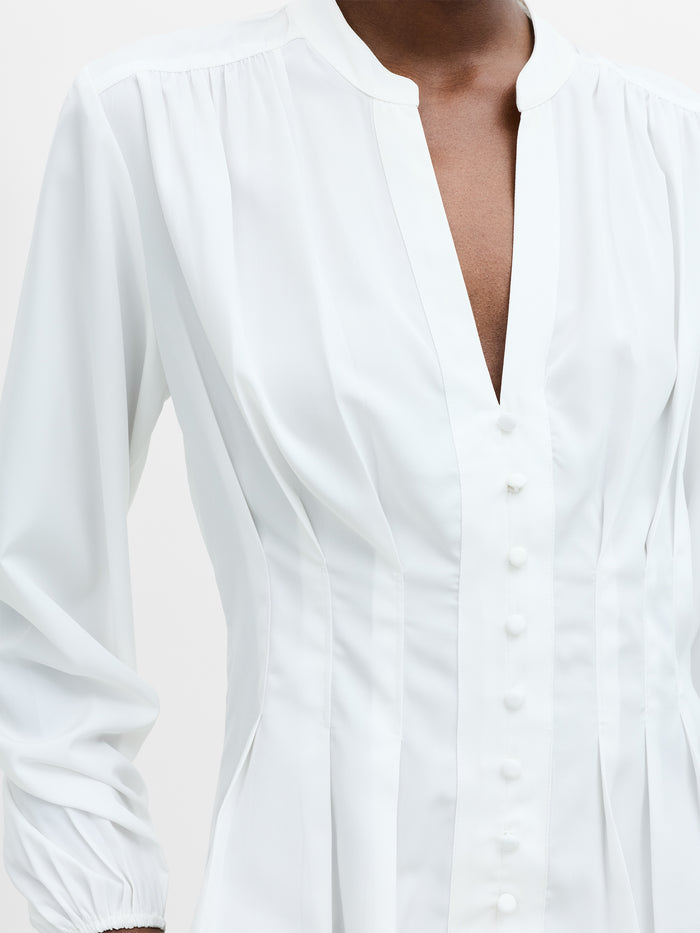 Crepe Pleat Button-Down Top