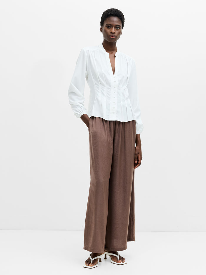 Crepe Pleat Button-Down Top
