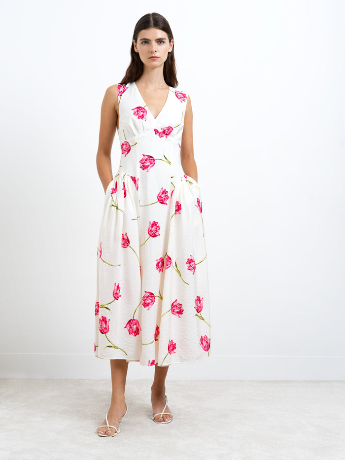 Cressida V Neck Drape Floral Midi Dress