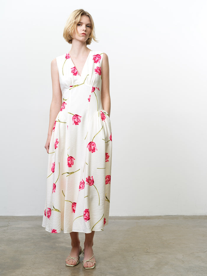 Cressida V Neck Drape Floral Midi Dress