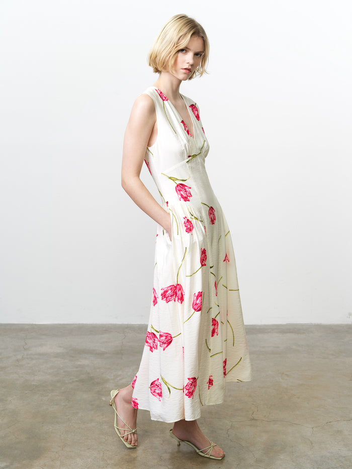 Cressida V Neck Drape Floral Midi Dress