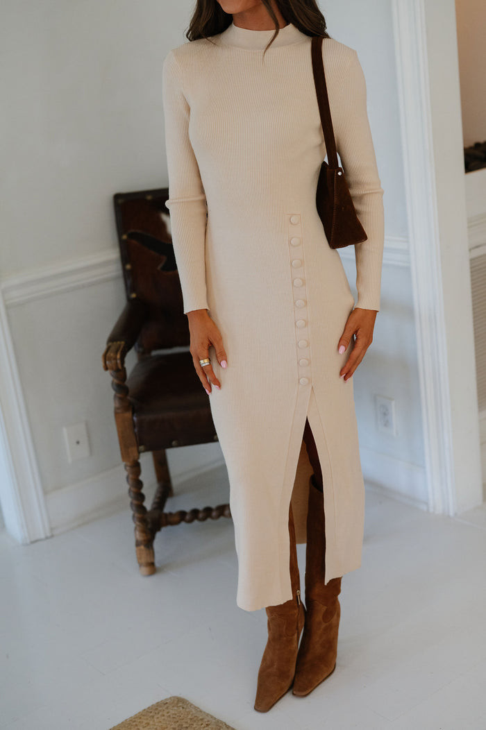 Crew Midi Dress-Beige