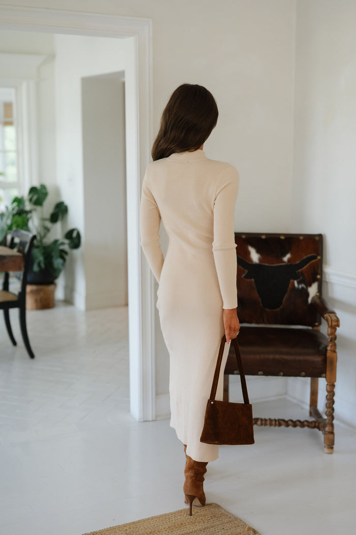 Crew Midi Dress-Beige