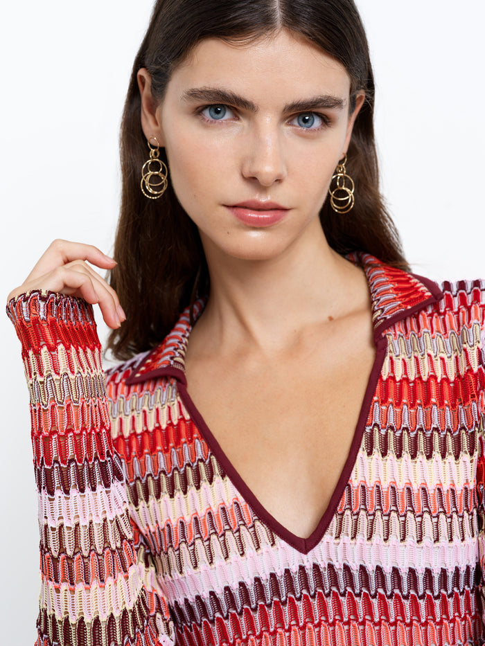 Crochet Knit Multi-Colour Striped Mini Dress