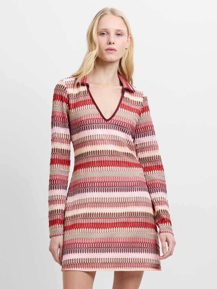 Crochet Knit Multi-Colour Striped Mini Dress