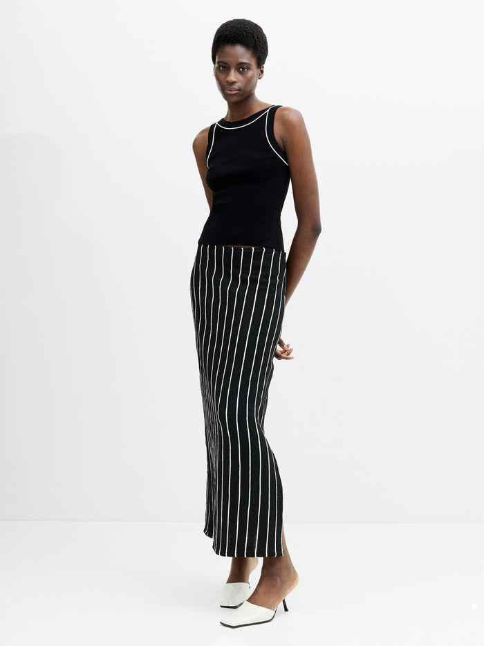 Crochet Knit Striped Black Maxi Skirt